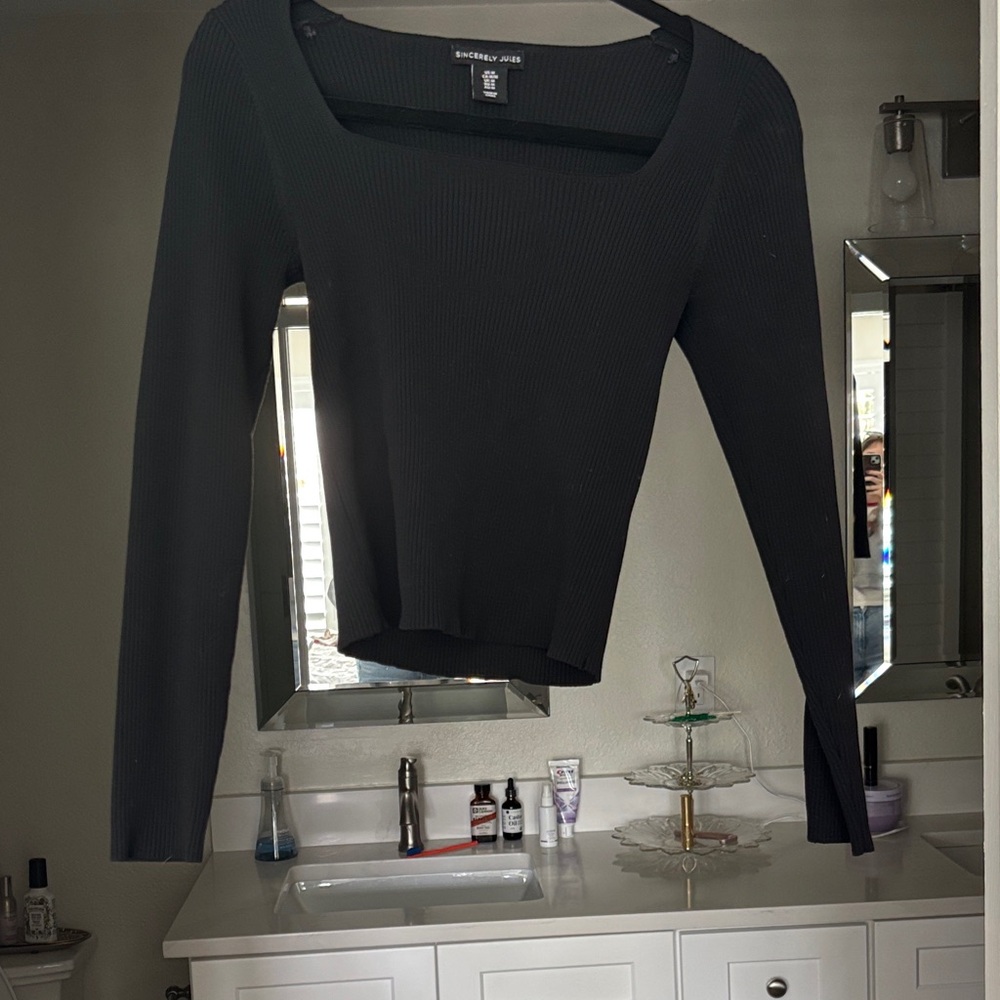 Sincerely Jules Black Ribbed Long Sleeve Top